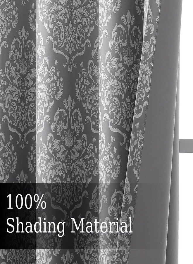 Flyfun Ombre Blackout Curtains 84 Inch for Living Room, Damask European Print Pattern Room Darkening Window Drapes Thermal Insulated Bedroom Curtains (Grey, 52W x 84L) - Image 5